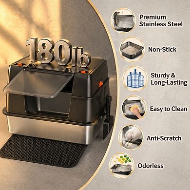 Nicate Stainless Litter Box Enclosed Side/Top Entry, Odor Control, Easy Clean + Mat