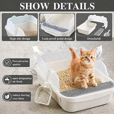 Nicate Open Cat Litter Box High Side Anti-splashing Sifting Scoop Semi-enclosed Removable Easy Clean