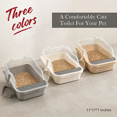 Nicate Open Cat Litter Box High Side Anti-splashing Sifting Scoop Semi-enclosed Removable Easy Clean