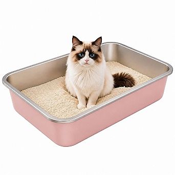 Nicate Stainless Litter Box High Sides, Odor-Free, Non-Stick, Easy Clean, Non-Slip Pads