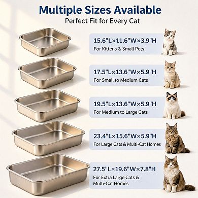 Nicate Stainless Litter Box High Sides, Odor-Free, Non-Stick, Easy Clean, Non-Slip Pads
