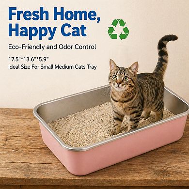 Nicate Stainless Litter Box High Sides, Odor-Free, Non-Stick, Easy Clean, Non-Slip Pads