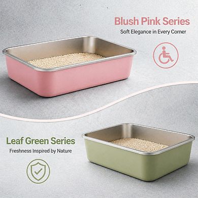 Nicate Stainless Litter Box High Sides, Odor-Free, Non-Stick, Easy Clean, Non-Slip Pads
