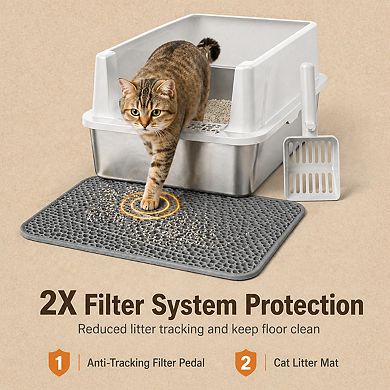 Nicate Stainless Cat Litter Box Metal, Anti-Leakage, Easy Clean + Litter Mat