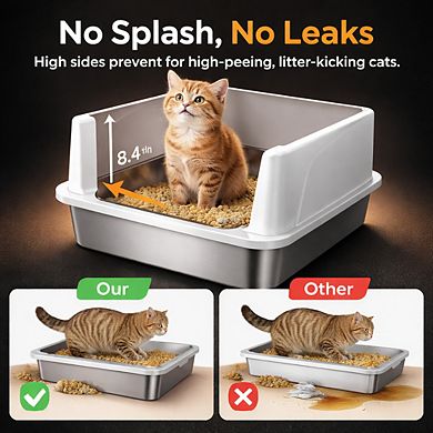 Nicate Stainless Cat Litter Box Metal, Anti-Leakage, Easy Clean + Litter Mat