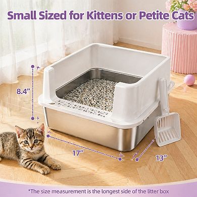 Nicate Stainless Cat Litter Box Metal, Anti-Leakage, Easy Clean + Litter Mat
