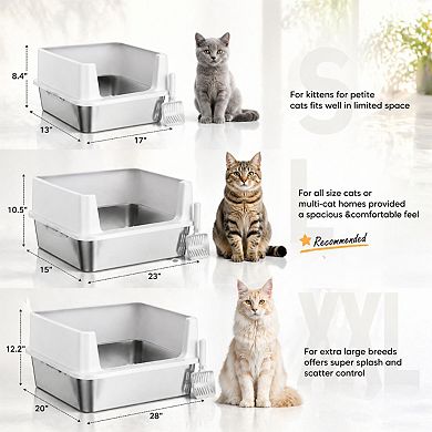 Nicate Stainless Cat Litter Box Metal, Anti-Leakage, Easy Clean + Litter Mat