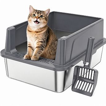 Nicate Stainless Cat Litter Box Metal, Anti-Leakage, Easy Clean + Litter Mat