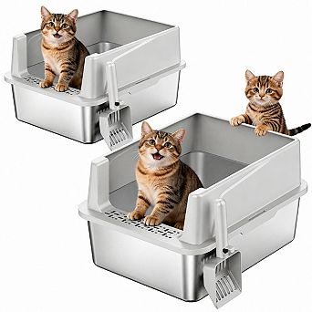 Nicate 2 Pack Stainless Steel Cat Litter Box (Lid, Non-Stick, Easy Clean) for Small Cats Kittens