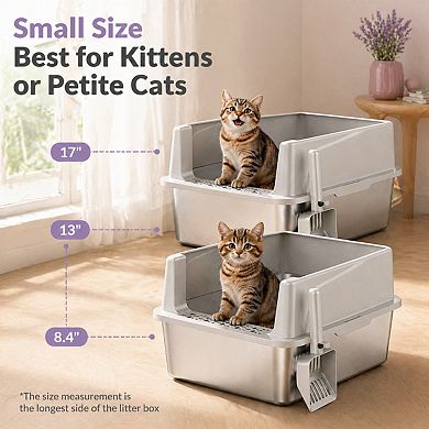Nicate 2 Pack Stainless Steel Cat Litter Box (Lid, Non-Stick, Easy Clean) for Small Cats Kittens