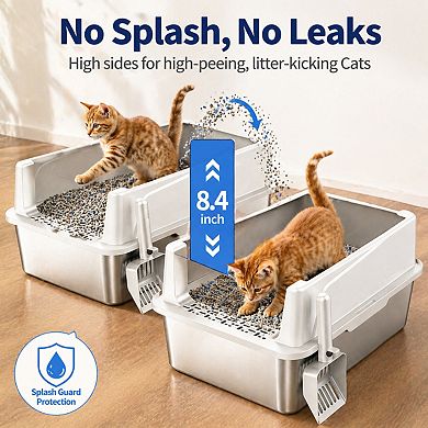 Nicate 2 Pack Stainless Steel Cat Litter Box (Lid, Non-Stick, Easy Clean) for Small Cats Kittens