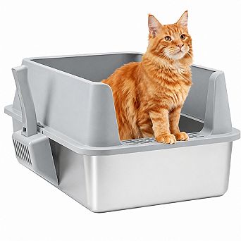 Nicate Stainless Steel XL Litter Box with Lid Anti-Leak No Odor Includes Scooper Mat