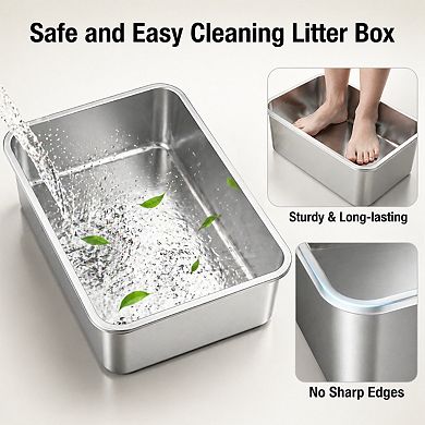 Nicate Stainless Steel XL Litter Box with Lid Anti-Leak No Odor Includes Scooper Mat