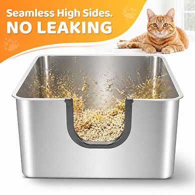 Nicate Stainless Litter Box High Sides, Leak Proof, Easy Entry