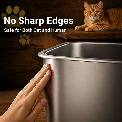 Nicate Stainless Litter Box High Sides, Leak Proof, Easy Entry