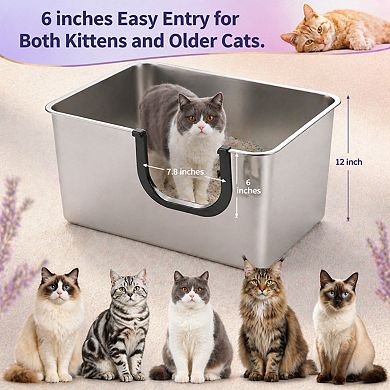 Nicate Stainless Litter Box High Sides, Leak Proof, Easy Entry