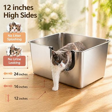 Nicate Stainless Litter Box High Sides, Leak Proof, Easy Entry