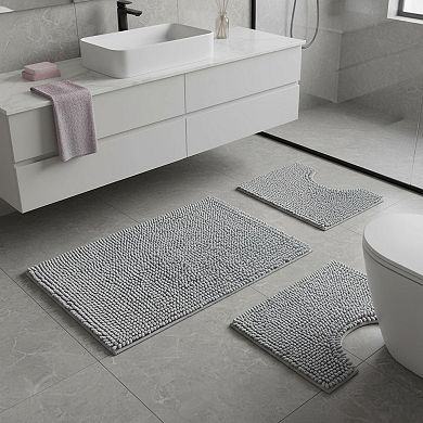 2 Piece Chenille Bath Mat Set Super Absorbent Non Slip Thick Plush Washable Bathroom Rugs