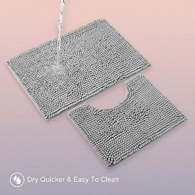 2 Piece Chenille Bath Mat Set Super Absorbent Non Slip Thick Plush Washable Bathroom Rugs