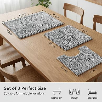 2 Piece Chenille Bath Mat Set Super Absorbent Non Slip Thick Plush Washable Bathroom Rugs