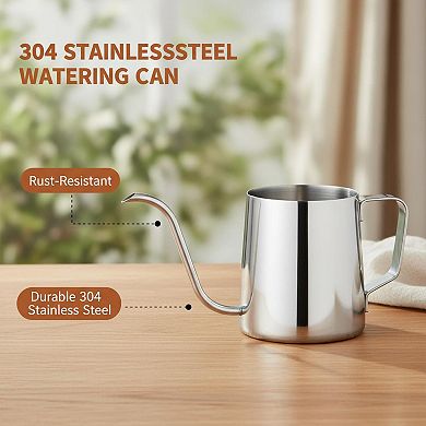 Small Watering Can Indoor Plants Long Spout 304 Stainless Steel 12 Oz Ergonomic Handle