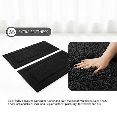 Super Soft Microfiber Bath Rug Set 2Pcs Non Slip Washable Absorbent Fluffy