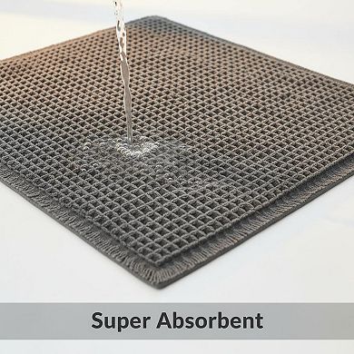 Upgraded Waffle Bath Mat: Super Absorbent Non Slip Soft Washable Rug Tassels Rubber Backed