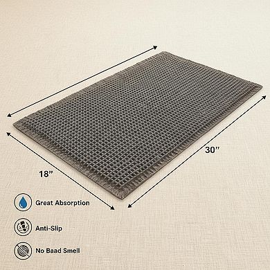 Upgraded Waffle Bath Mat: Super Absorbent Non Slip Soft Washable Rug Tassels Rubber Backed