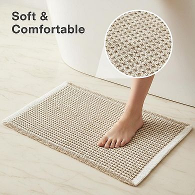 Waffle Bath Mat Boho Non Slip Washable Super Absorbent Quick Dry Farmhouse Decor