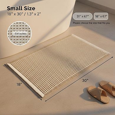 Waffle Bath Mat Boho Non Slip Washable Super Absorbent Quick Dry Farmhouse Decor