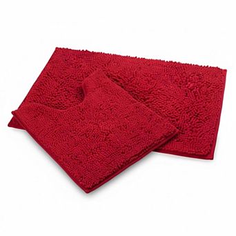 2 pc Bathroom Rugs Set: Super Absorbent Soft Chenille Non-Slip Machine Washable Bath/Toilet Mat