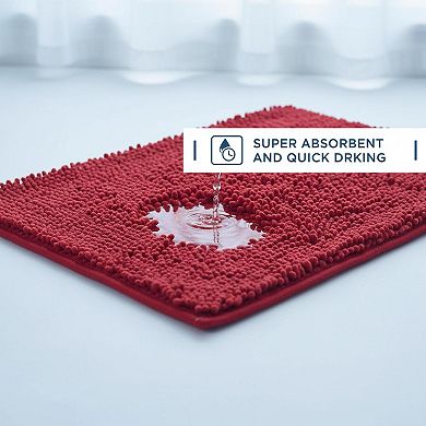 2-Piece Bathroom Rugs Set: Super Absorbent Soft Chenille Non-Slip Machine Washable Bath/Toilet Mat