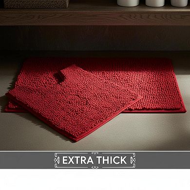 2-Piece Bathroom Rugs Set: Super Absorbent Soft Chenille Non-Slip Machine Washable Bath/Toilet Mat