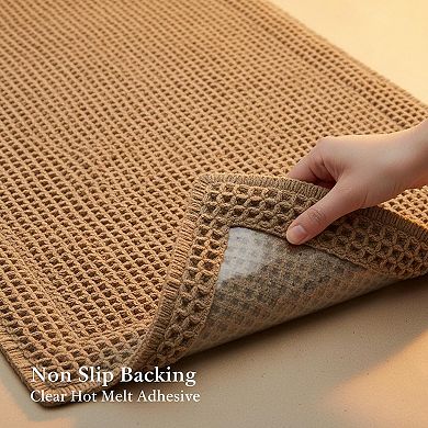 Waffle Bathroom Runner Rug Super Absorbent Non Slip Washable Quick Dry Ultra Soft Boho Tassels For