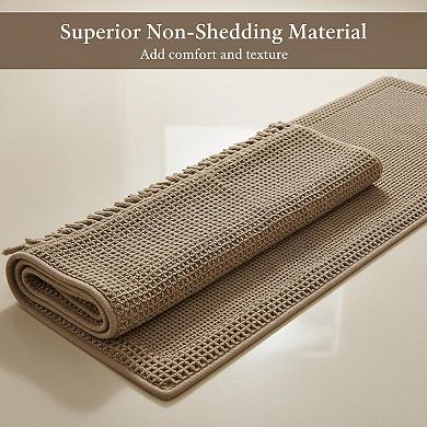Waffle Bathroom Runner Rug Super Absorbent Non Slip Washable Quick Dry Ultra Soft Boho Tassels For