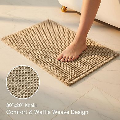 Waffle Bath Mat Boho Non Slip Washable Super Absorbent Quick Dry Farmhouse Decor