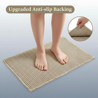 Waffle Bath Mat Boho Non Slip Washable Super Absorbent Quick Dry Farmhouse Decor