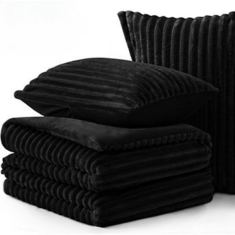 Fluffy Comforter Set Queen Size - Super Soft Faux Fur Stripe Jacquard Comforter 3 pc