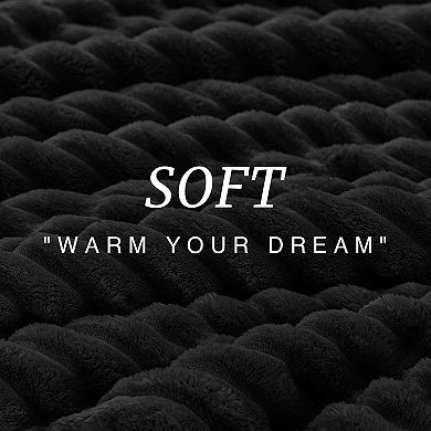 Fluffy Comforter Set Queen Size - Super Soft Faux Fur Stripe Jacquard Comforter 3 Pieces