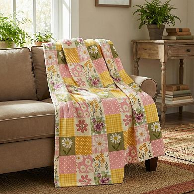 Spring Summer Flannel Blanket Throw, Buffalo Plaid Patch-Style Polka Dot Dasiy Soft Fuzzy Plush Cozy