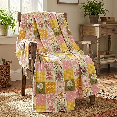 Spring Summer Flannel Blanket Throw, Buffalo Plaid Patch-Style Polka Dot Dasiy Soft Fuzzy Plush Cozy