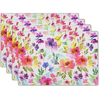 Floral Placemats Set of 4 Watercolor Flower Summer Cloth Place Mats Machine Washable Heat-Resistant
