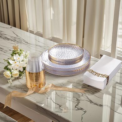 100 Plastic Plates 10 Inch Clear Disposable Hammer Pattern Heavy Duty Party Wedding