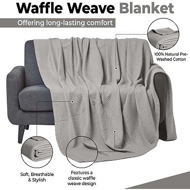 Cotton Blankets for Bed - Waffle Weave Blankets for Summer, Lightweight and Breathable Soft Woven