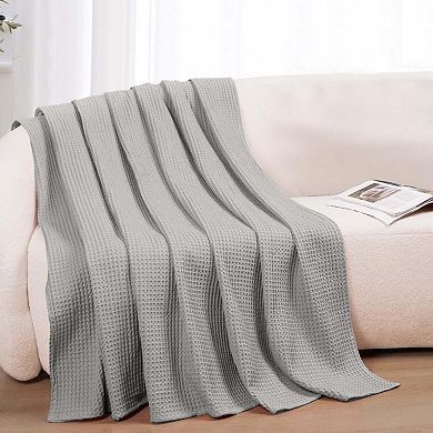 Cotton Blankets for Bed - Waffle Weave Blankets for Summer, Lightweight and Breathable Soft Woven