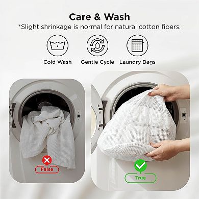 Cotton Blanket Queen Size for Bed - Cooling Breathable and Soft for Spring Summer, Thick Cozy Waffle