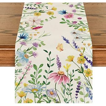 Floral Leaves Summer Table Runner, Spring Kitchen Dining Table Decoration for Home Party Decor