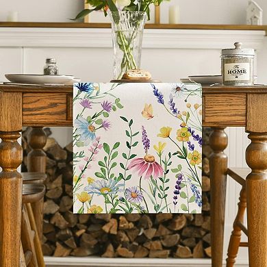 Floral Leaves Summer Table Runner, Spring Kitchen Dining Table Decoration for Home Party Decor