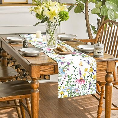 Floral Leaves Summer Table Runner, Spring Kitchen Dining Table Decoration for Home Party Decor