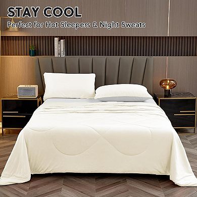 Cooling Comforter Queen Size, Beige Summer Cooling Blanket for Hot Sleepers and Night Sweats